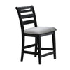 Remus Counter Height Chairs, Set of 2, Ladder Back, Black Embossed Wood, Gray Fabric