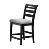 Remus Counter Height Chairs, Set of 2, Ladder Back, Black Embossed Wood, Gray Fabric