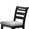 Remus Counter Height Chairs, Set of 2, Ladder Back, Black Embossed Wood, Gray Fabric