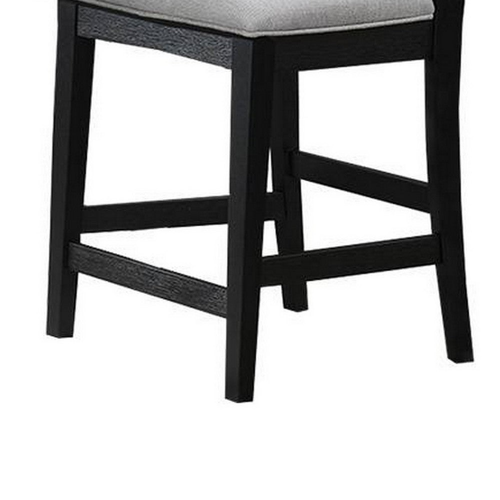 Remus Counter Height Chairs, Set of 2, Ladder Back, Black Embossed Wood, Gray Fabric