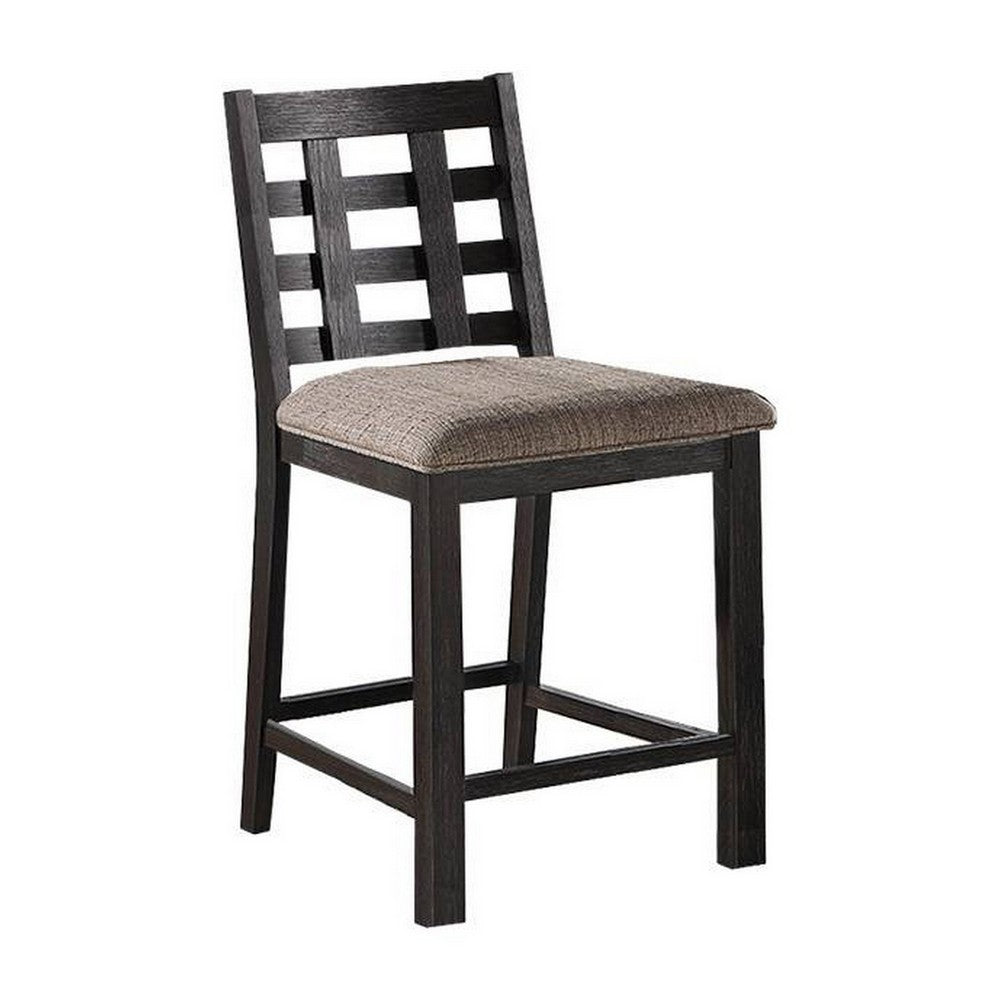 Trixy Counter Height Chairs, Set of 2, Open Square Back, Brown Wood, Beige Fabric