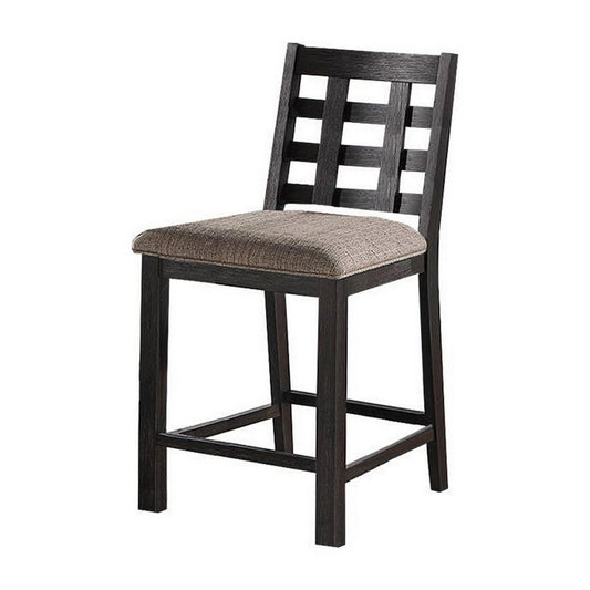 Trixy Counter Height Chairs, Set of 2, Open Square Back, Brown Wood, Beige Fabric