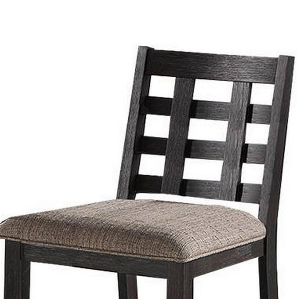 Trixy Counter Height Chairs, Set of 2, Open Square Back, Brown Wood, Beige Fabric