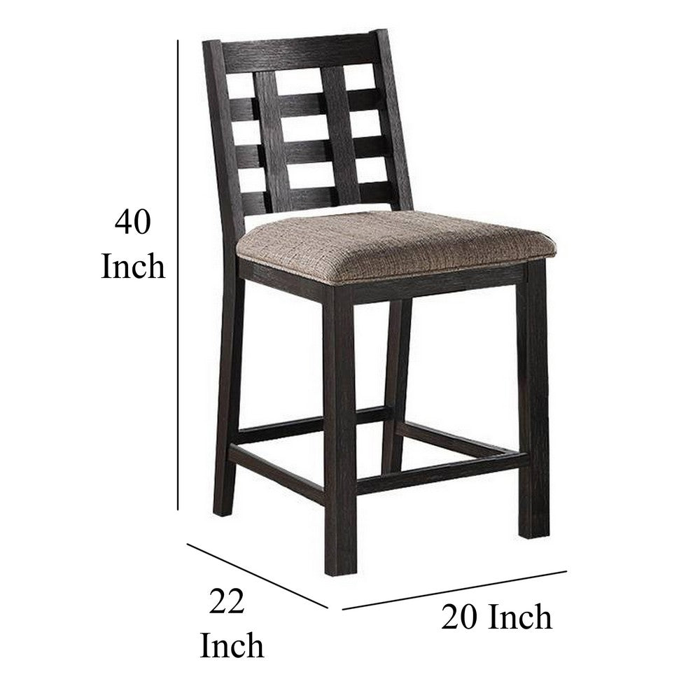 Trixy Counter Height Chairs, Set of 2, Open Square Back, Brown Wood, Beige Fabric