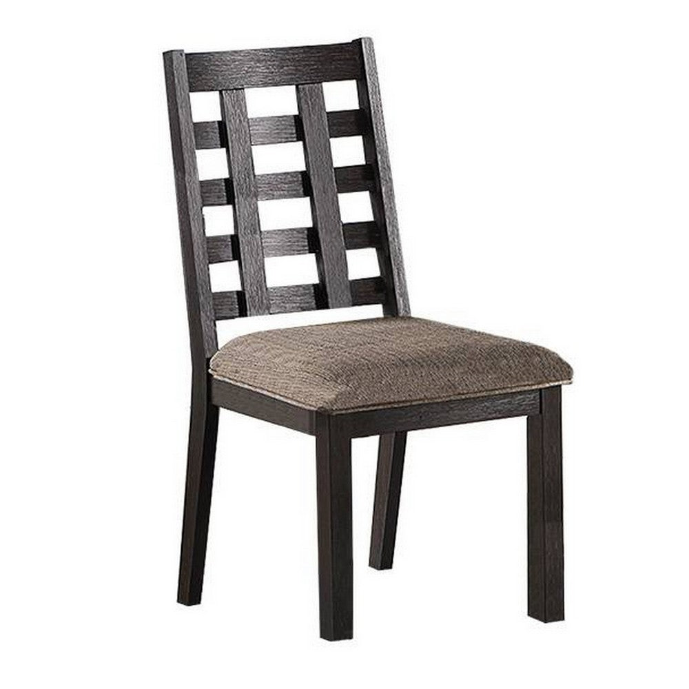 Trixy Dining Chairs, Set of 2, Open Square Back, Espresso Wood, Beige Fabric
