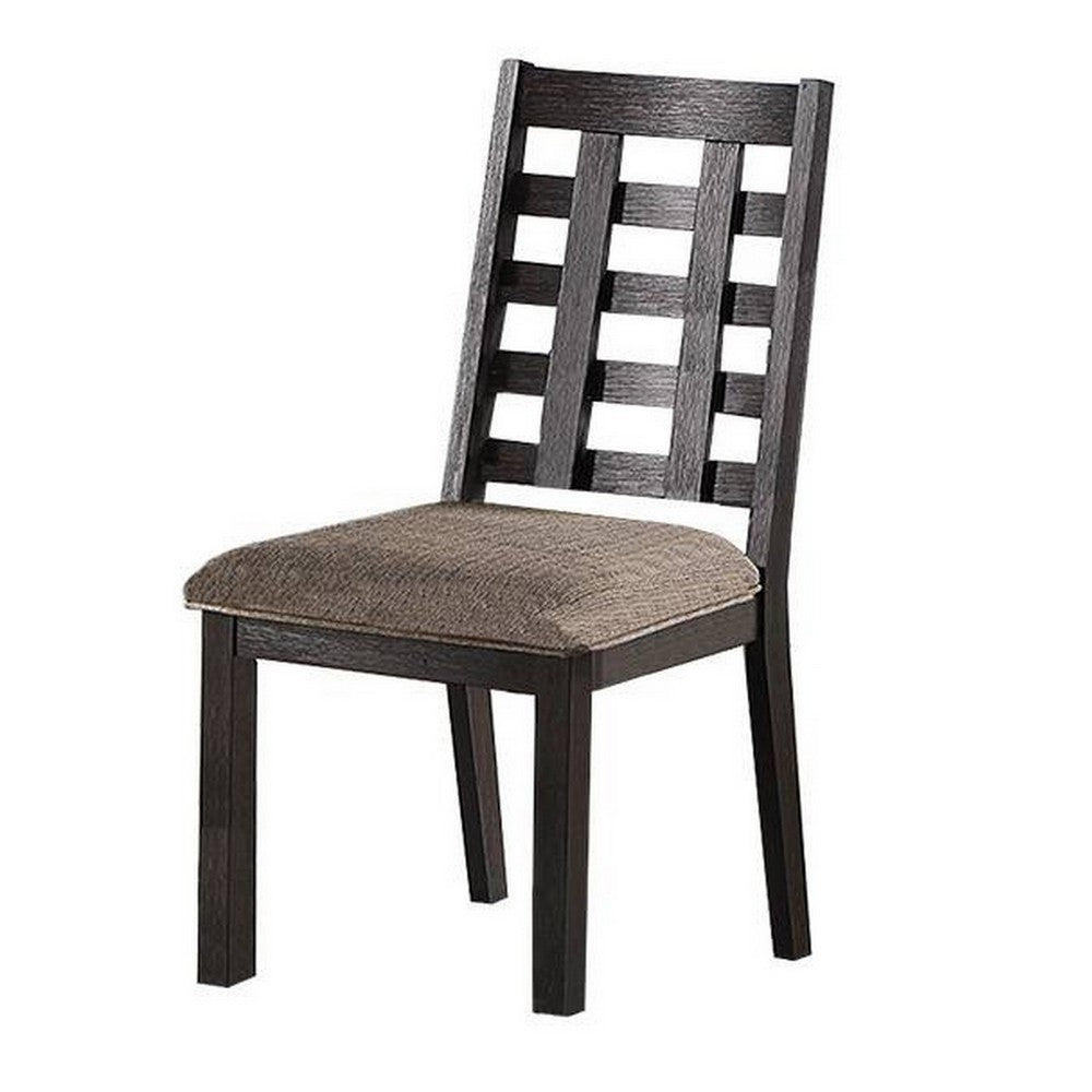 Trixy Dining Chairs, Set of 2, Open Square Back, Espresso Wood, Beige Fabric