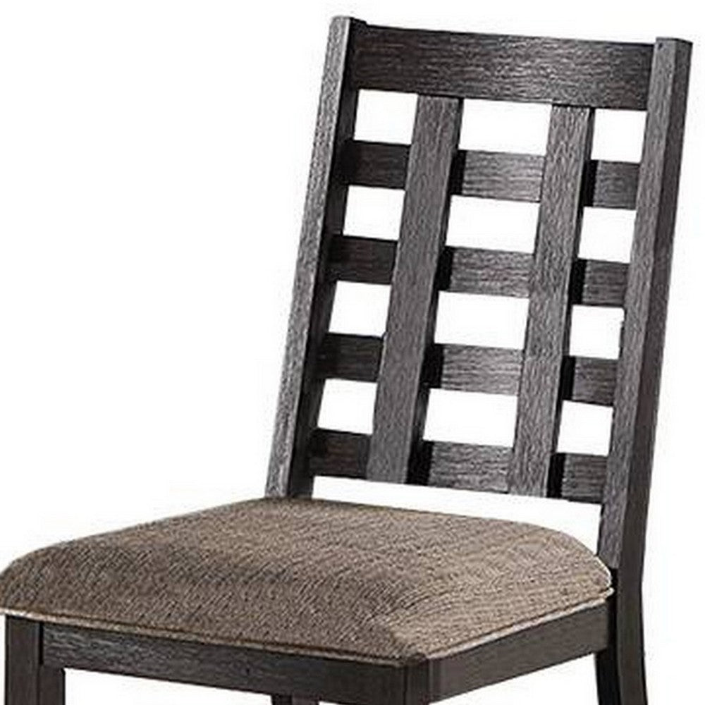 Trixy Dining Chairs, Set of 2, Open Square Back, Espresso Wood, Beige Fabric
