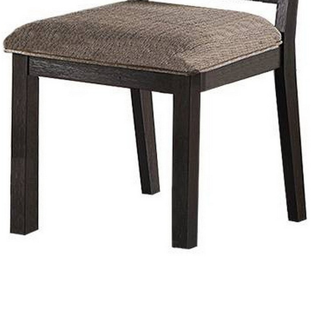 Trixy Dining Chairs, Set of 2, Open Square Back, Espresso Wood, Beige Fabric