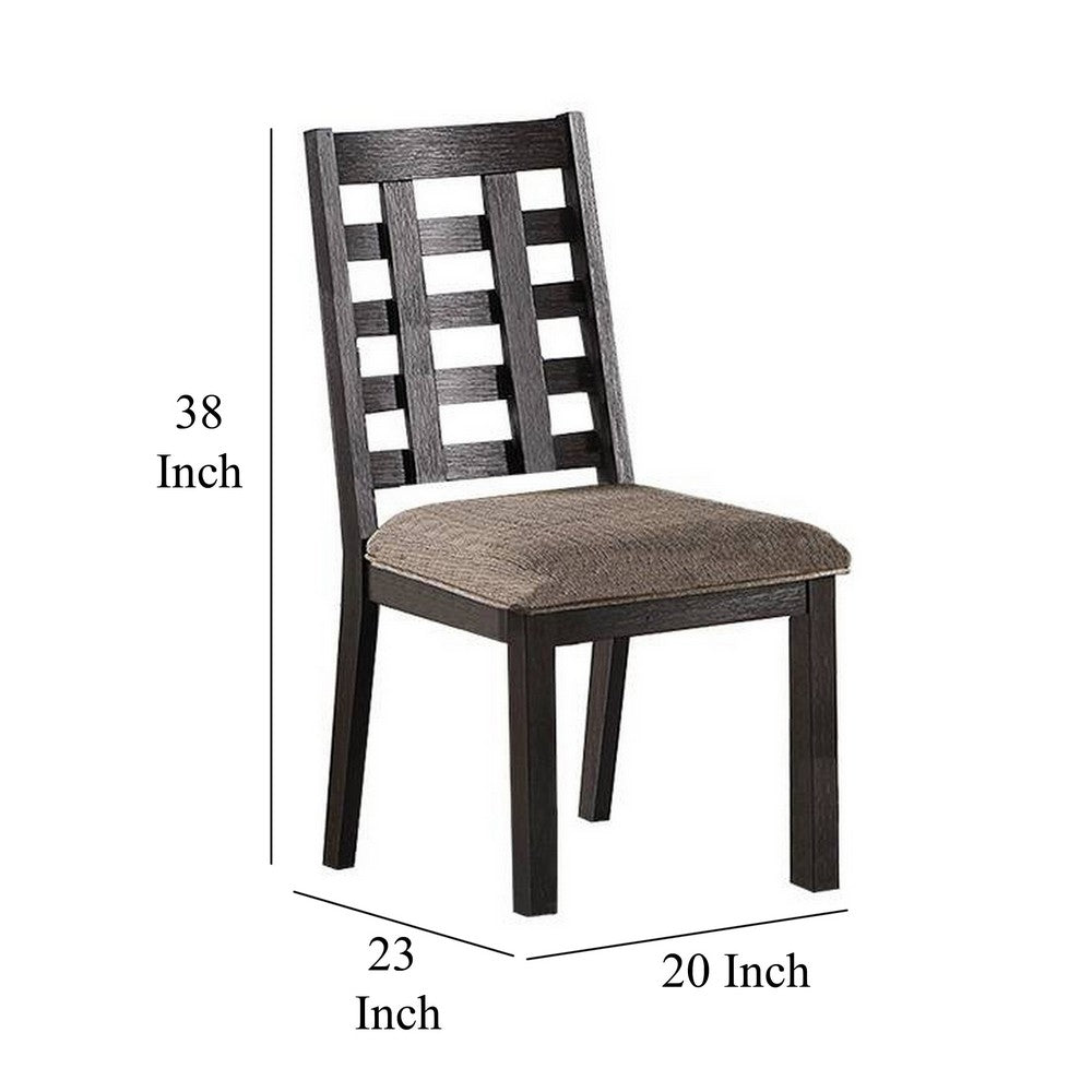 Trixy Dining Chairs, Set of 2, Open Square Back, Espresso Wood, Beige Fabric