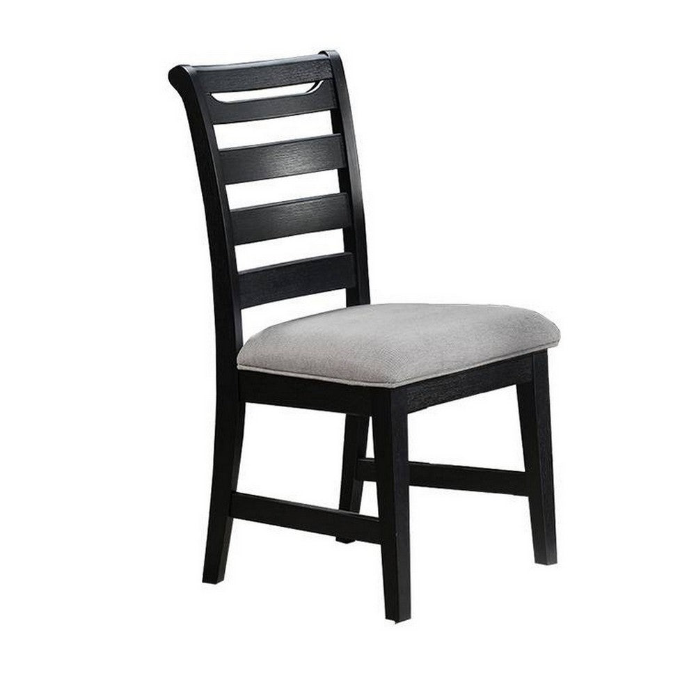 Remus Dining Chairs, Set of 2, Ladder Back, Black Rubberwood, Gray Fabric
