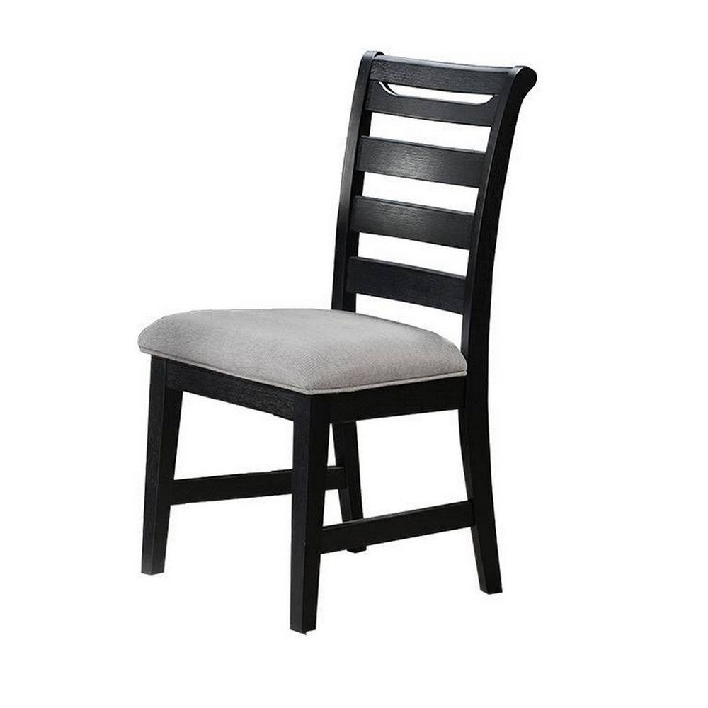 Remus Dining Chairs, Set of 2, Ladder Back, Black Rubberwood, Gray Fabric