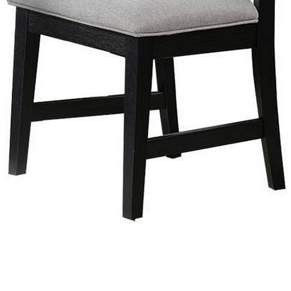 Remus Dining Chairs, Set of 2, Ladder Back, Black Rubberwood, Gray Fabric