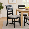 Remus Dining Chairs, Set of 2, Ladder Back, Black Rubberwood, Gray Fabric