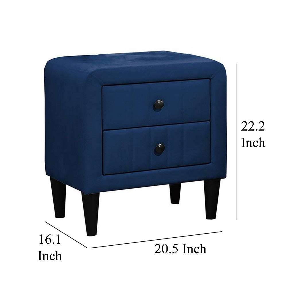 Rheo Nightstand with 2 Drawers 22’’ Particleboard Blue Velvet BM326147