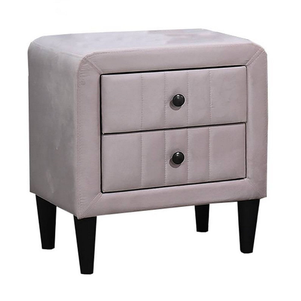 Rheo Nightstand with 2 Drawer Tapered Legs 22’’ Light Pink Velvet BM326148