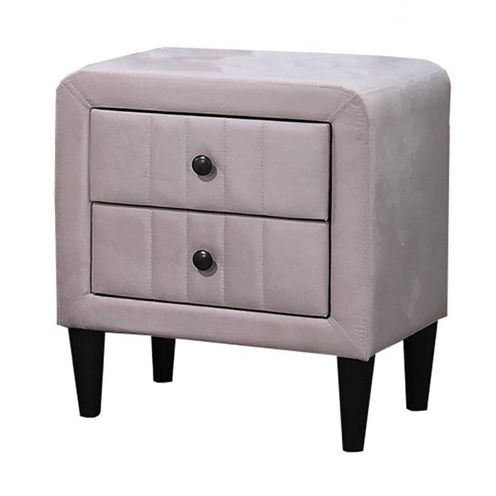 Rheo Nightstand with 2 Drawer Tapered Legs 22’’ Light Pink Velvet BM326148