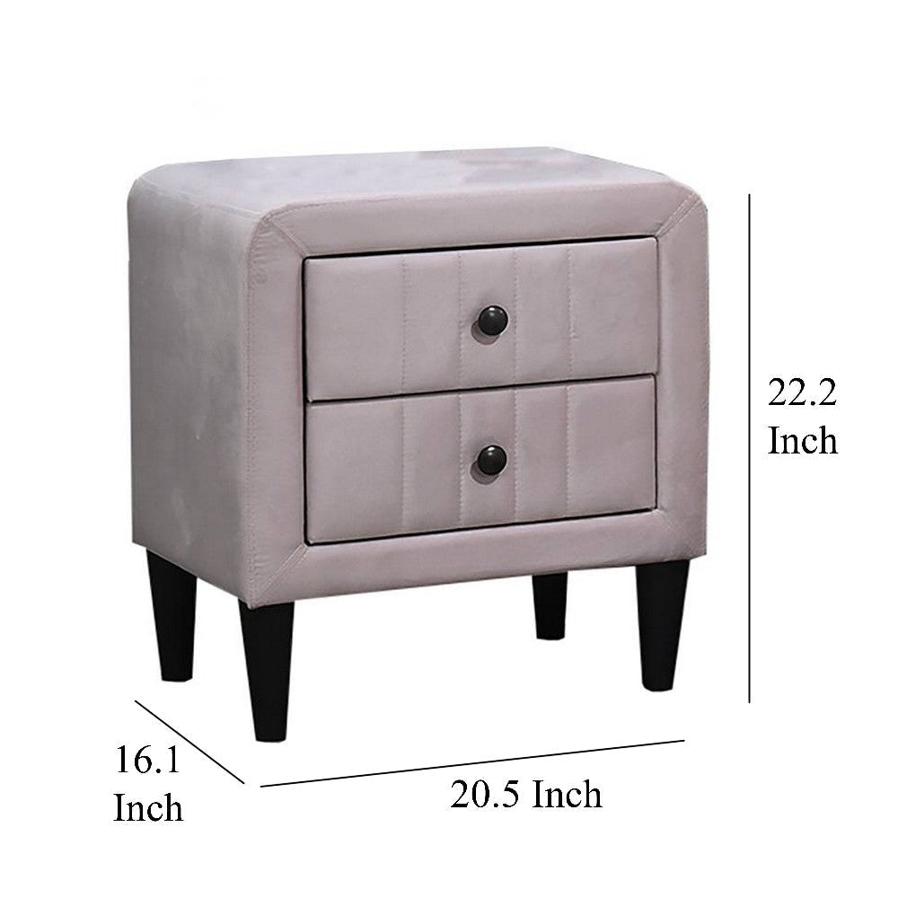 Rheo Nightstand with 2 Drawer Tapered Legs 22’’ Light Pink Velvet BM326148