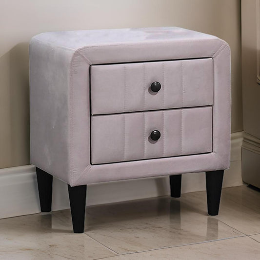 Rheo Nightstand with 2 Drawer, Tapered Legs, 22" Light Pink Velvet