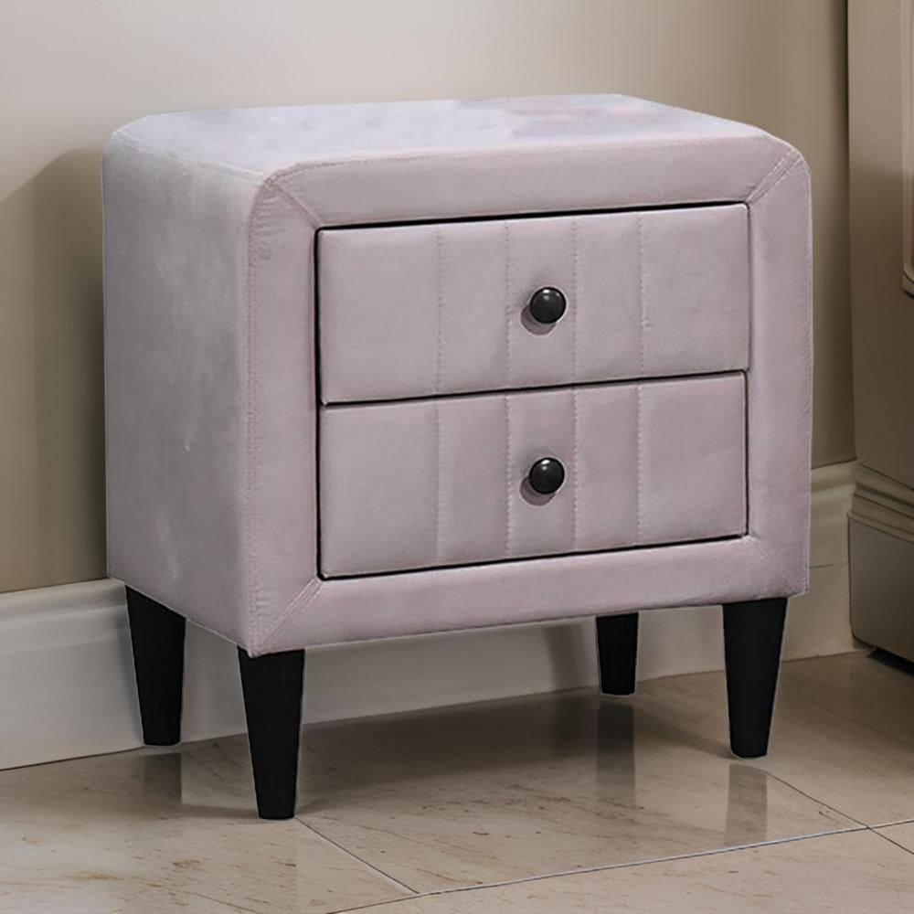 Rheo Nightstand with 2 Drawer, Tapered Legs, 22" Light Pink Velvet
