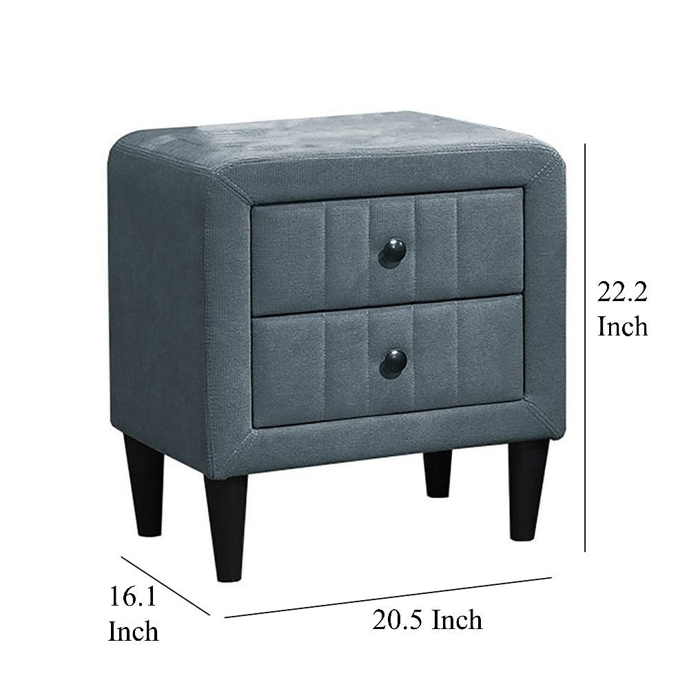 Rheo Nightstand 2 Drawers and Taper Legs 22’’ Gray Brushed Linen BM326150