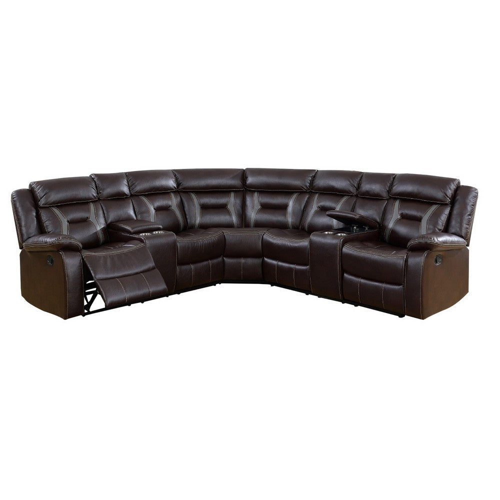 3pc Sectional Motion Power Recliner Sofa Set Dark Brown Faux Leather BM326154