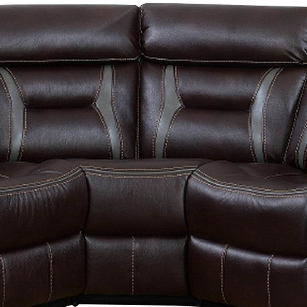 3pc Sectional Motion Power Recliner Sofa Set Dark Brown Faux Leather BM326154