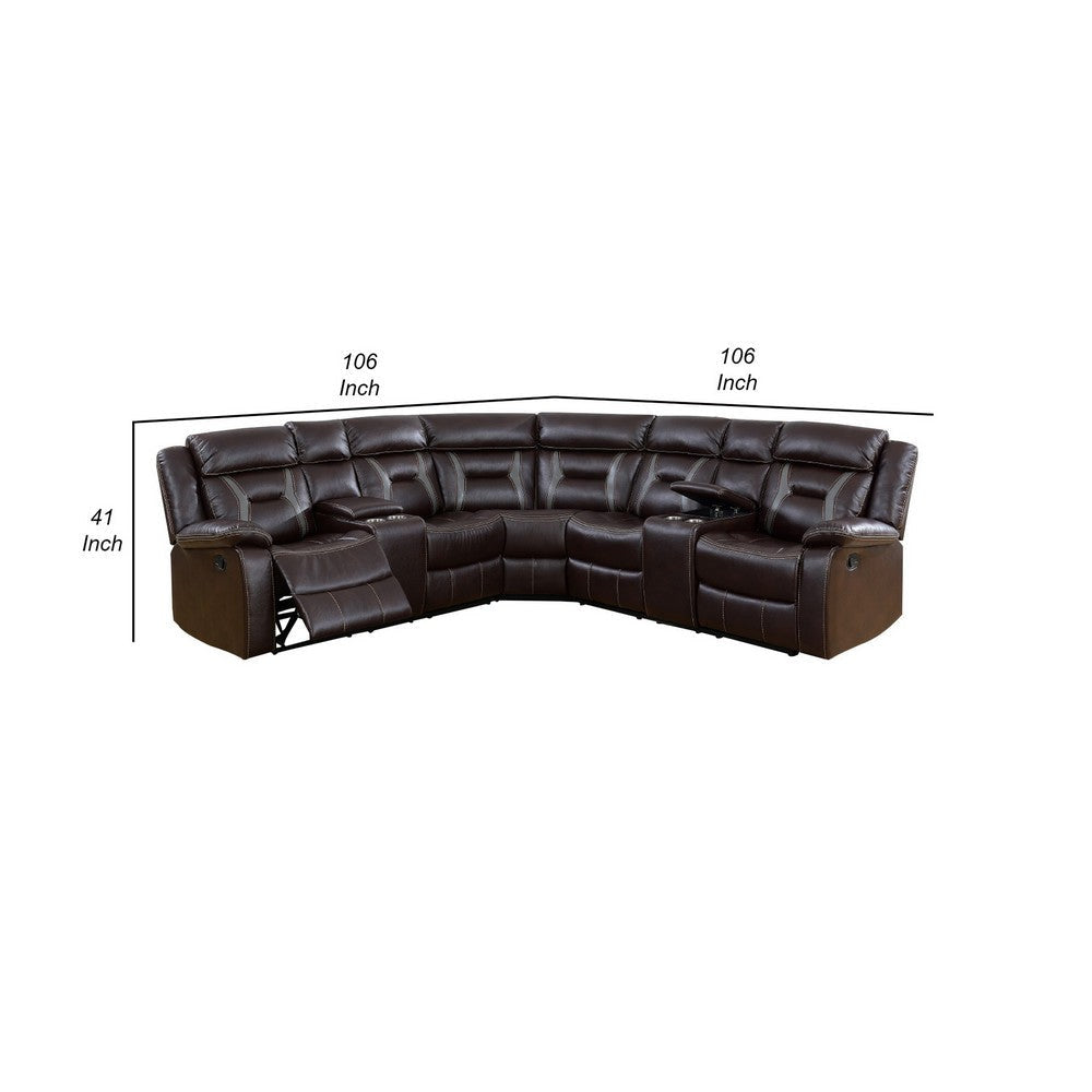3pc Sectional Motion Power Recliner Sofa Set Dark Brown Faux Leather BM326154