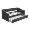 Daybed Sofa w Slats n Trundle Bed Nailhead Trim Charcoal Gray Fabric BM326155