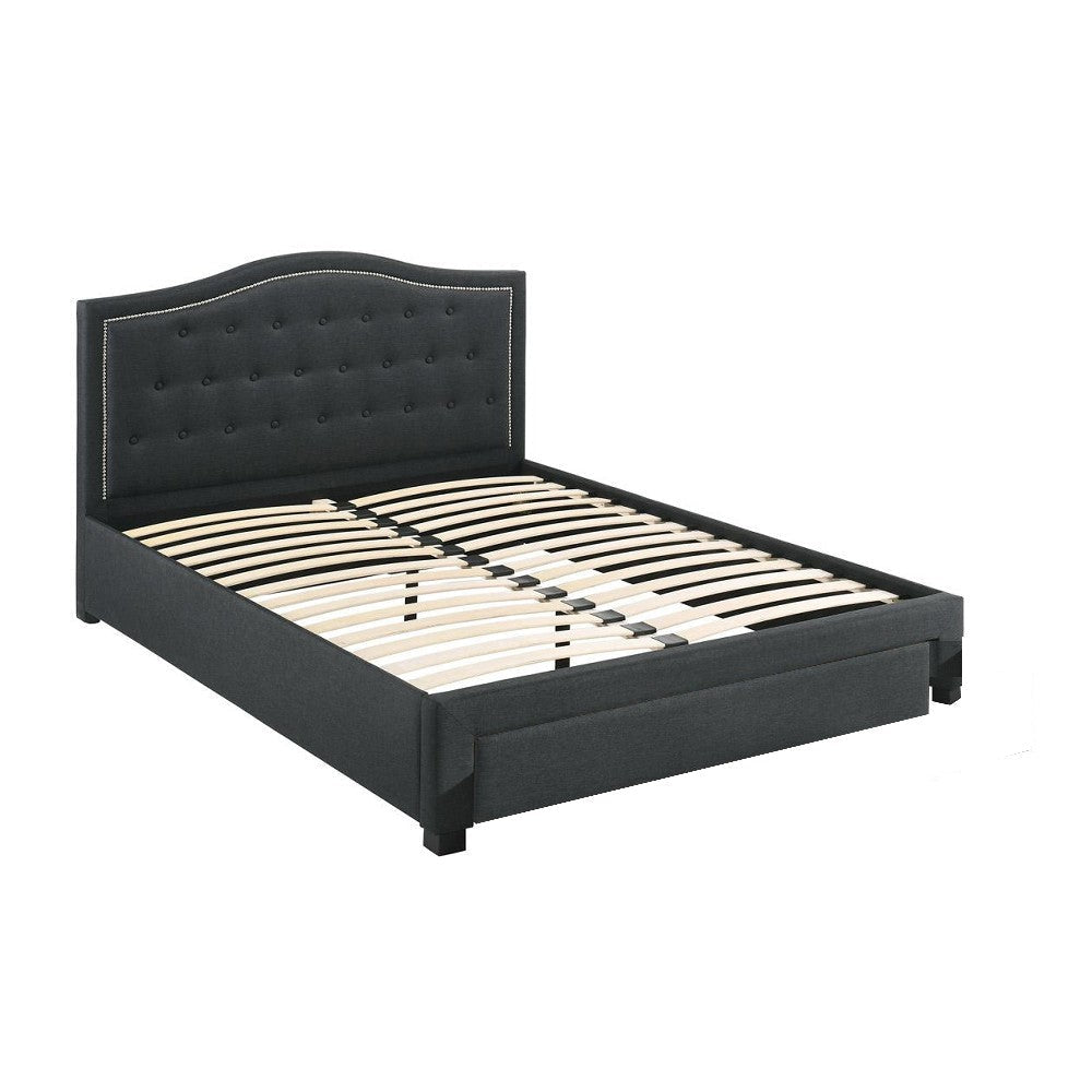 Sey Full Size Bed w Storage Drawers, Dark Gray Upholstered Headboard