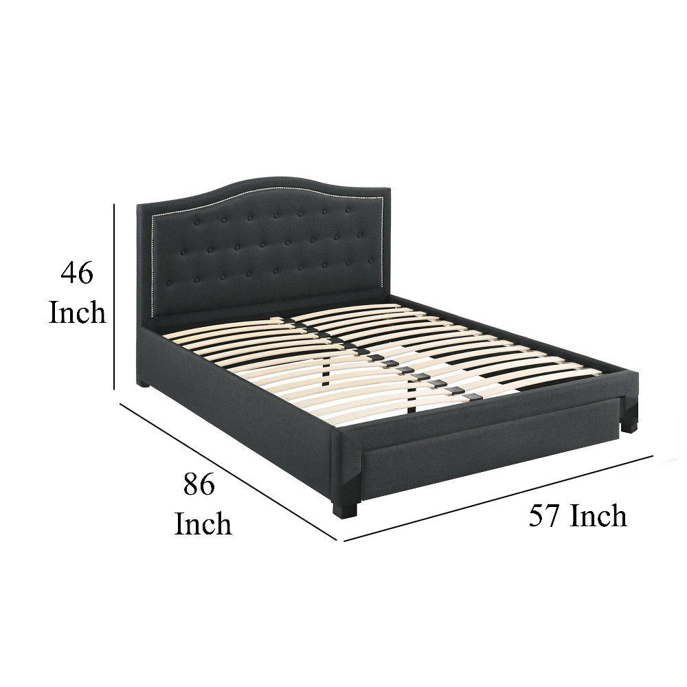 Sey Full Size Bed w Storage Drawers Dark Gray Upholstered Headboard