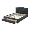 Sey Queen Size Bed w Storage Drawers Dark Gray Upholstered Headboard
