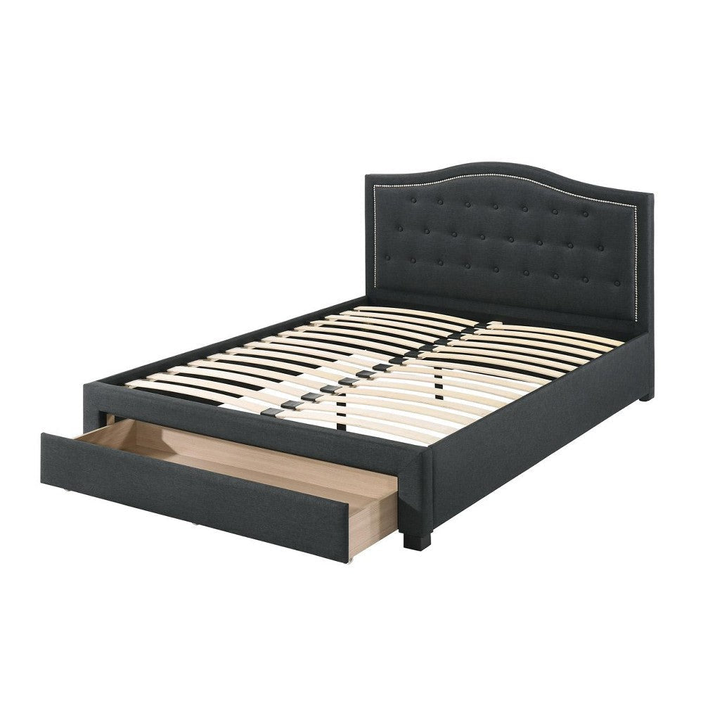 Sey Queen Size Bed w Storage Drawers Dark Gray Upholstered Headboard