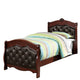 Jeny Twin Bed Tufted Camelback Cherry Brown Faux Leather Upholstery
