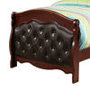 Jeny Twin Bed Tufted Camelback Cherry Brown Faux Leather Upholstery