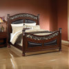 Meo King Size Bed, Padded Carved Dark Brown Faux Leather Upholstered