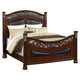 Meo Queen Size Bed Padded Carved Dark Brown Faux Leather Upholstered