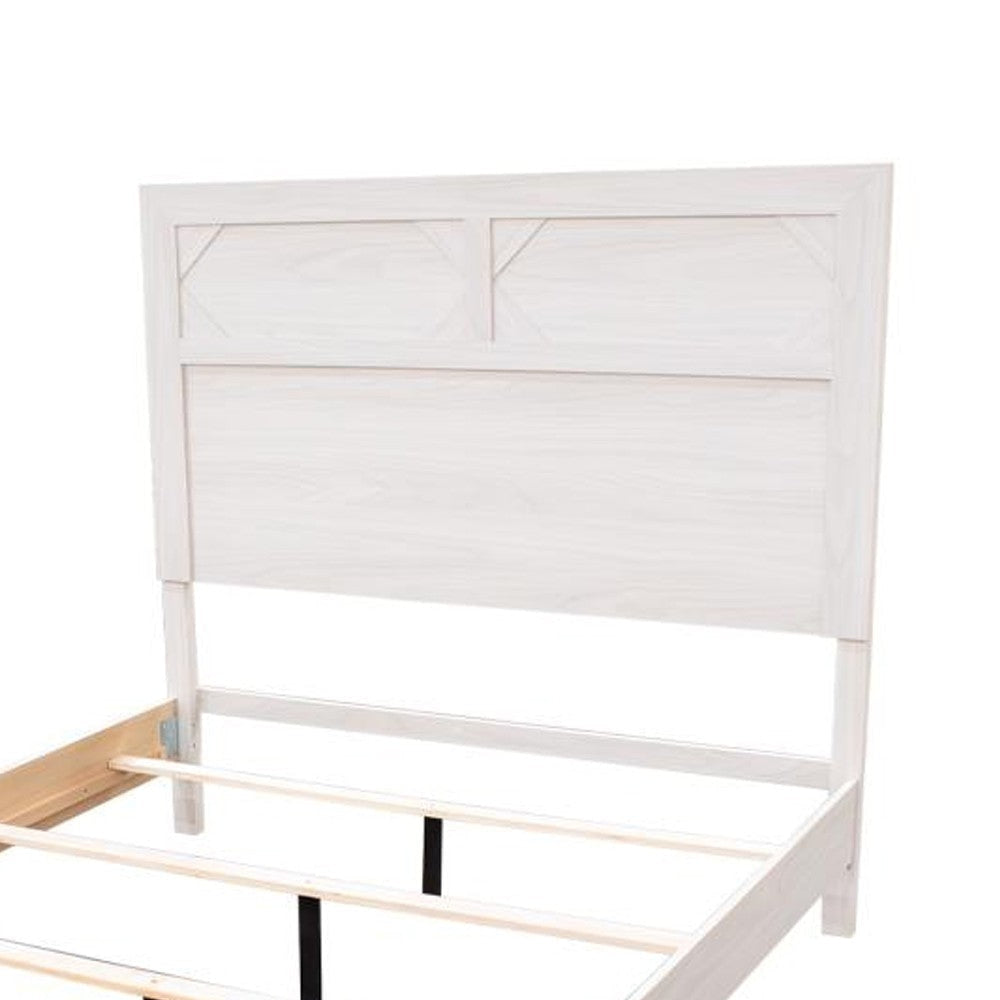 Modern Queen Size Bed High Headboard w Low Footboard Whitewash Wood BM326168