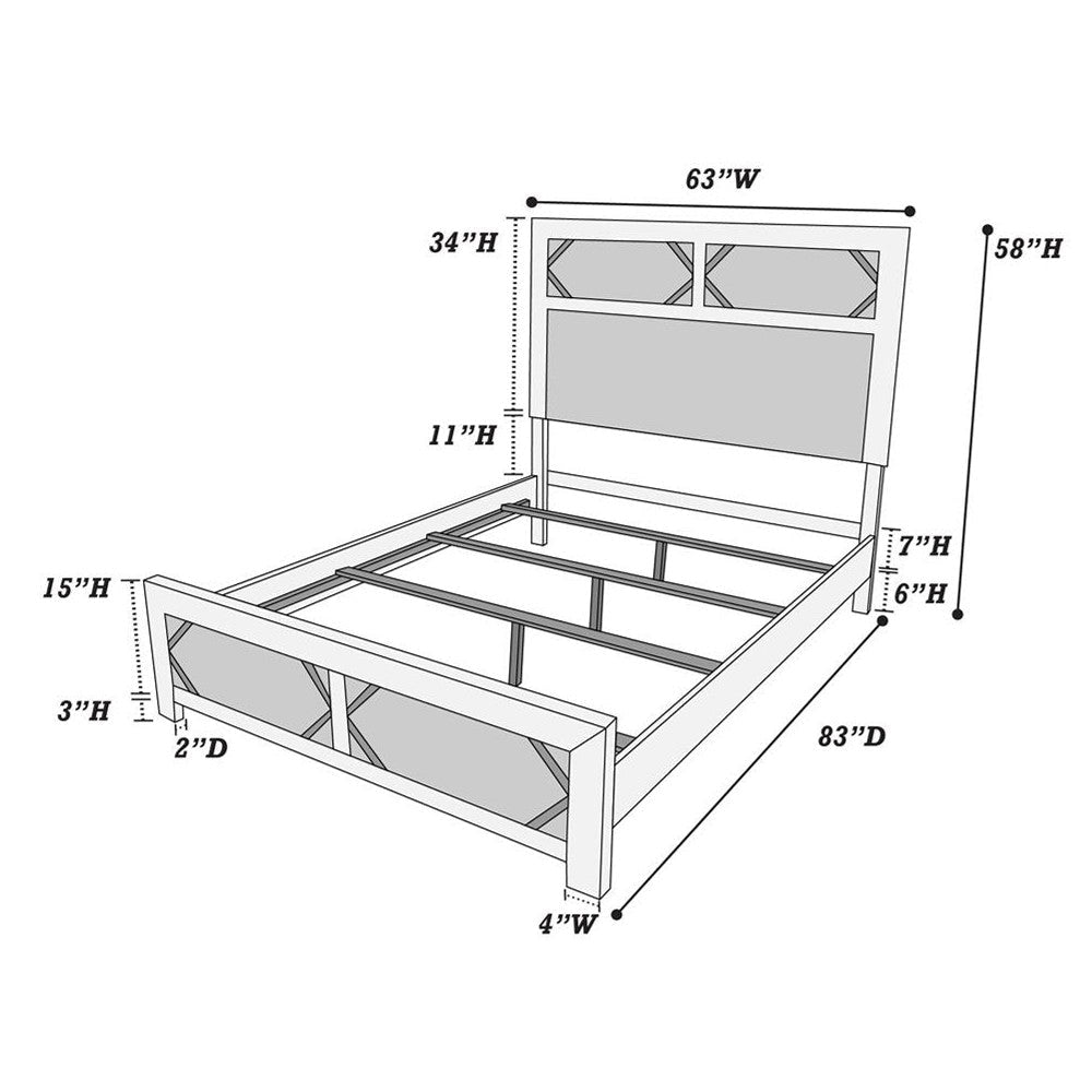 Modern Queen Size Bed High Headboard w Low Footboard Whitewash Wood BM326168