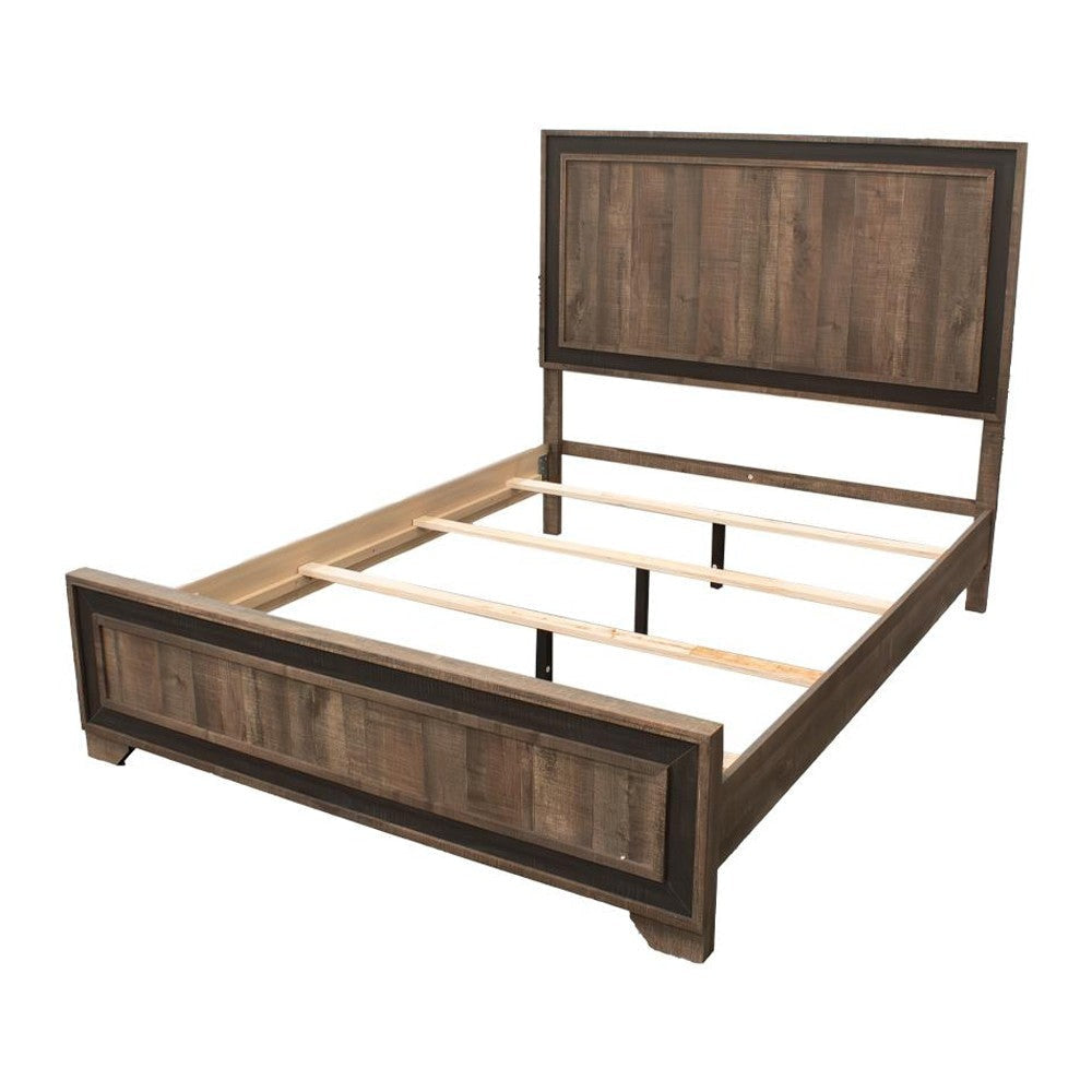 Modern Queen Size Bed w Tall Panel Headboard Rustic Oak Brown Wood BM326169