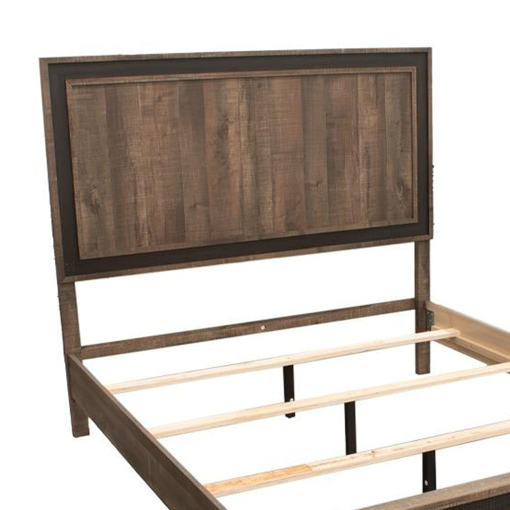 Modern Queen Size Bed w Tall Panel Headboard Rustic Oak Brown Wood BM326169