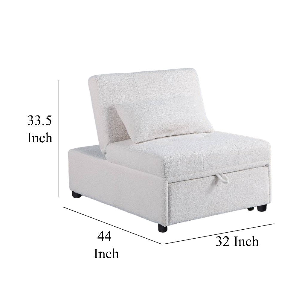 Jiya Convertible Sofa Chair to Single Bed Soft White Fabric 76’’ BM326175