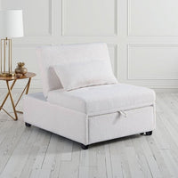 Jiya Convertible Sofa Chair to Single Bed, Soft White Fabric, 76"