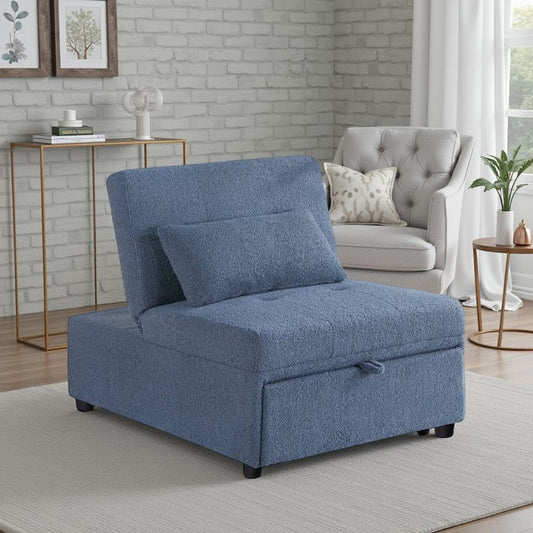 Jiya Convertible Sofa Chair to Single Bed, Soft Blue Fabric, 76"