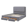 Fina Queen Size Bed w Storage Footboard Gray Faux Linen Upholstery