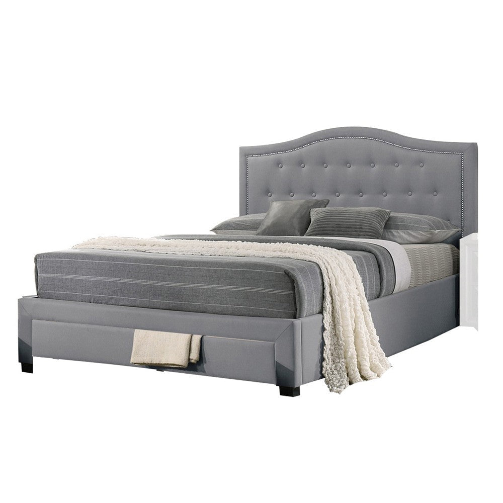 Sey California King Bed w Storage Drawer Light Gray Burlap Upholstery