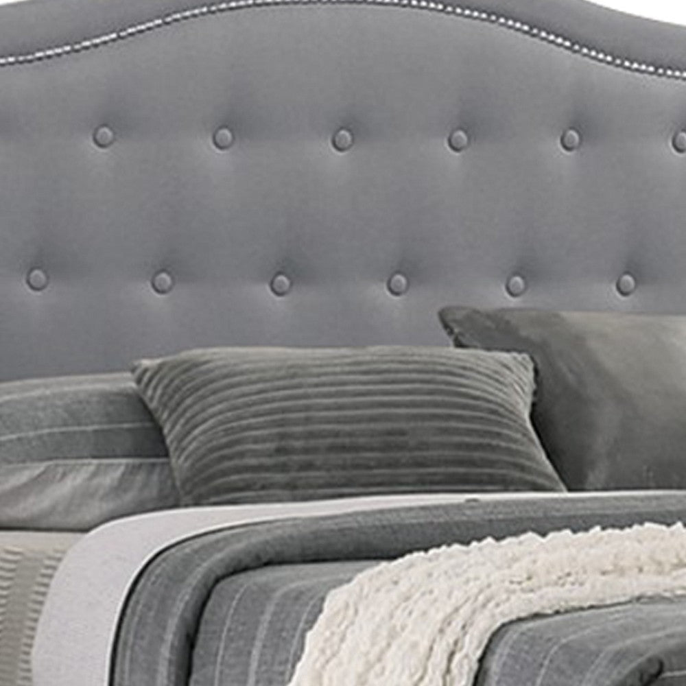 Sey California King Bed w Storage Drawer Light Gray Burlap Upholstery