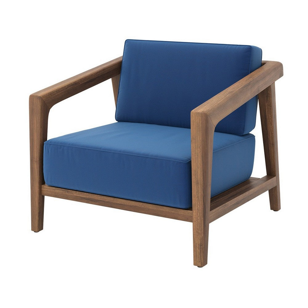 Nea Outdoor Accent Club Chair Set of 2, Dark Blue, Natural Brown Wood