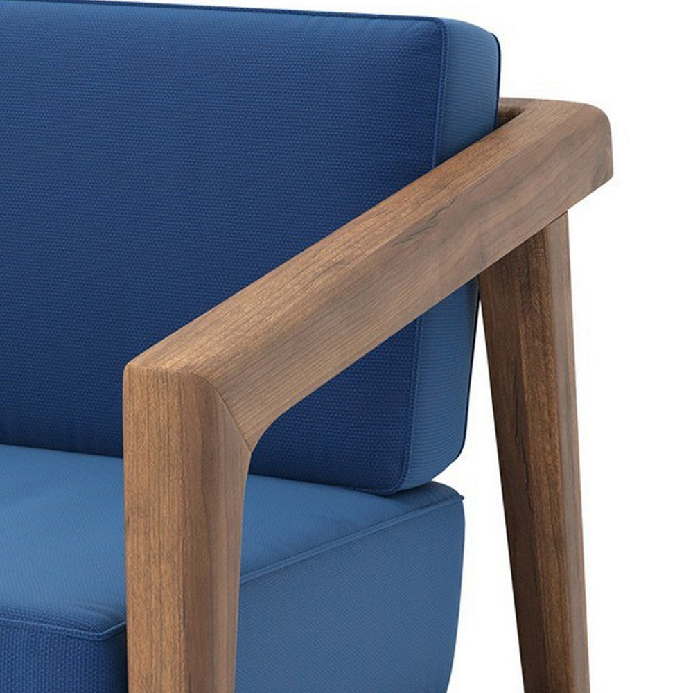 Nea Outdoor Accent Club Chair Set of 2, Dark Blue, Natural Brown Wood