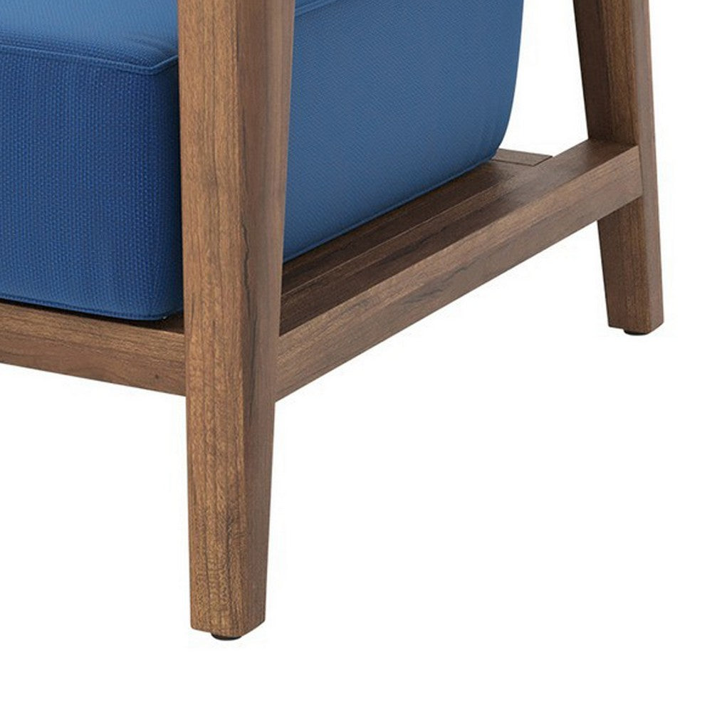 Nea Outdoor Accent Club Chair Set of 2, Dark Blue, Natural Brown Wood