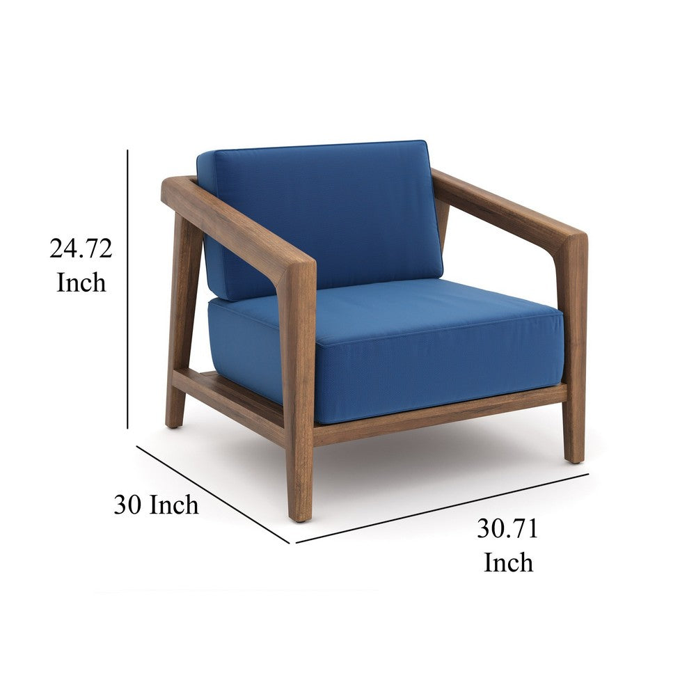 Nea Outdoor Accent Club Chair Set of 2, Dark Blue, Natural Brown Wood